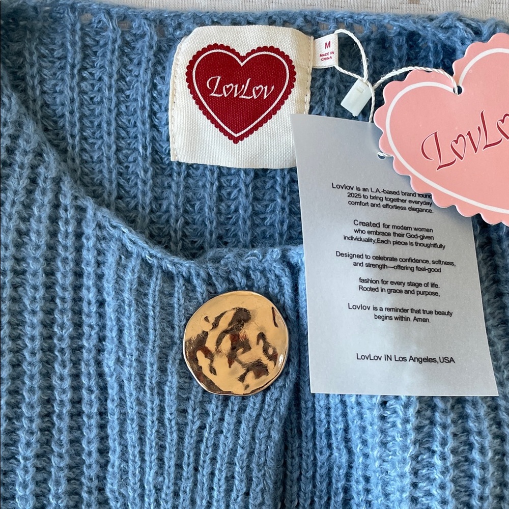 LovLov Chunky Cardigan With Pockets Gold Disc Buttons‎ Med